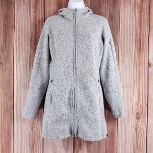 LL Bean Womens Medium Regular Sweater Fleece Coat Gray Hooded Full Zip 290303